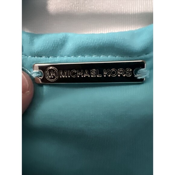 Michael Kors Womens 10 Light blue 1 Piece Bathing Suit Lace up Back Logo Tag - Picture 7 of 10
